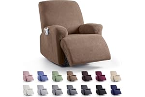 KinCam Recliner Covers, Stretch Reclining Chair Covers, Recliner Sofa Slipcovers Stripe Jacquard Recliner Couch Covers Furniture Protector Covers for Pet Kid (1 Seater, Light Coffee)