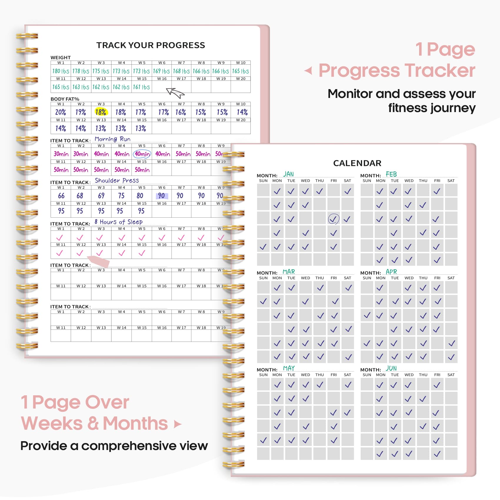 Fitness Workout Journal for Women & Men, A5(5.5" x 8.2") Workout Log Book Planner for Tracking, Progress, and Achieving Your Wellness Goals-Pink - Image 4