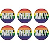 Beistle Ally Buttons – 6-Pack Round Rainbow Pin-Back Badges with Prismatic “ALLY” Text for LGBTQIA+ Support, Parades, Gay Pride Events, Advocacy, and Inclusive Visibility, 2”