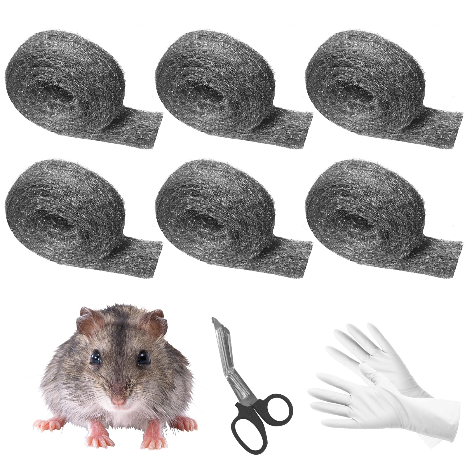 Cynrikah Steel Wool Mice Repellent, 5cm x 30m(6 * 5m) 0000 Rodent Guard Steel Wool Rodent Control Fill Fabric for Wall Cracks, Holes, Vents in Garden/Garage/House(4 rolls)