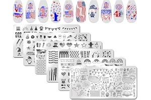 XEAOHESY 6pcs Independence Day Nail Stamping Plates for Nails Patriotic Nail Stamping Kit 4th of July American Flag Stars Statue of Liberty Image Plates Nail Stamper Plates for Women Nail Art