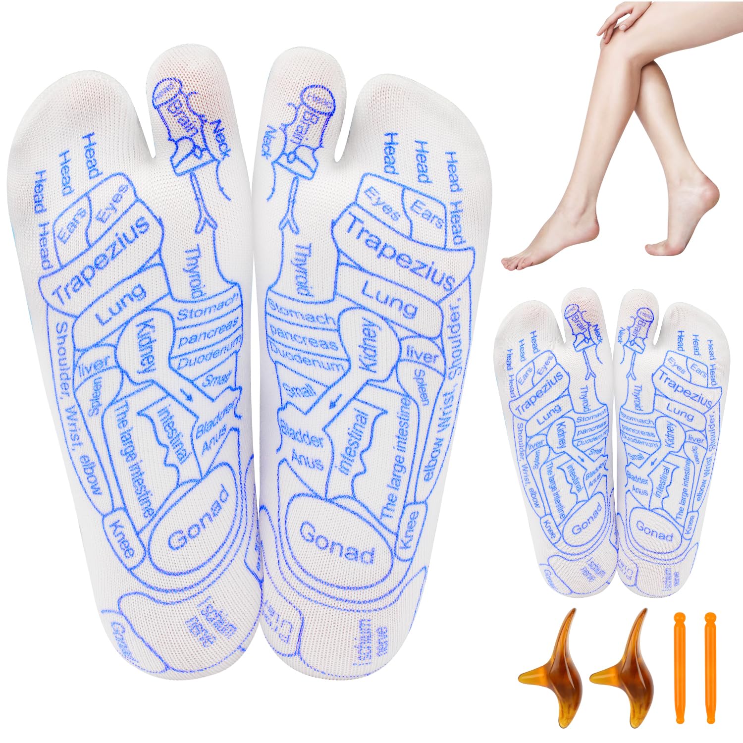 Photo 1 of 2 Pairs Reflexology Socks with Tools,Reflexology Socks Set,Acupressure Reflexology Socks with Trigger Point Massage Tool,Reflexology Foot Massage Socks,Foot Pain Relief Remedy for Foot Massage(Women)