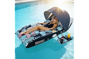 Deyhoc Pool Floats Lounger with UPF50+ Canopy Adjustable, Inflatable Large Floating Chair Ergonomic Design, with Cup Holders,