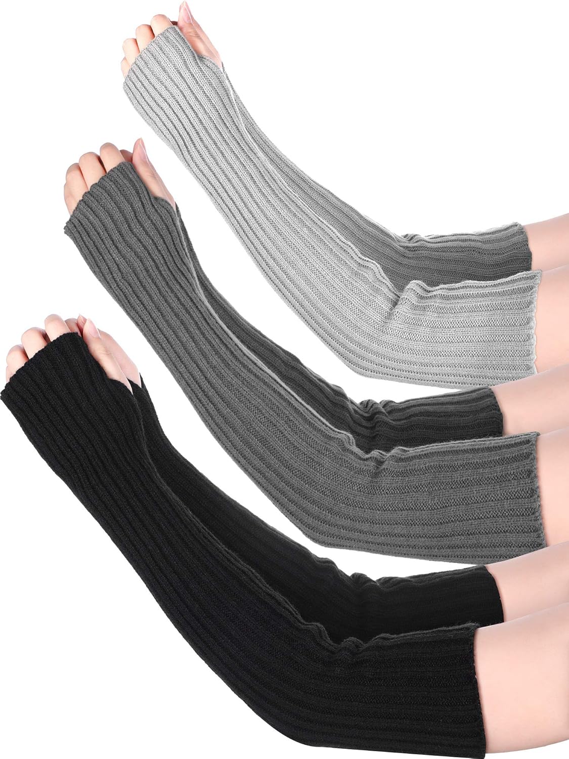 3 Pairs Arm Warmers Winter Long Fingerless Gloves Knit Wrist Warmers