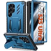 FNTCASE for Samsung Galaxy S25-Ultra Case: with [Built-in Screen Protector & Kickstand] [Military-Grade Drop Protection] Heavy Duty Protective Full Body Shockproof Rugged Sturdy TPU Phone Cover Blue
