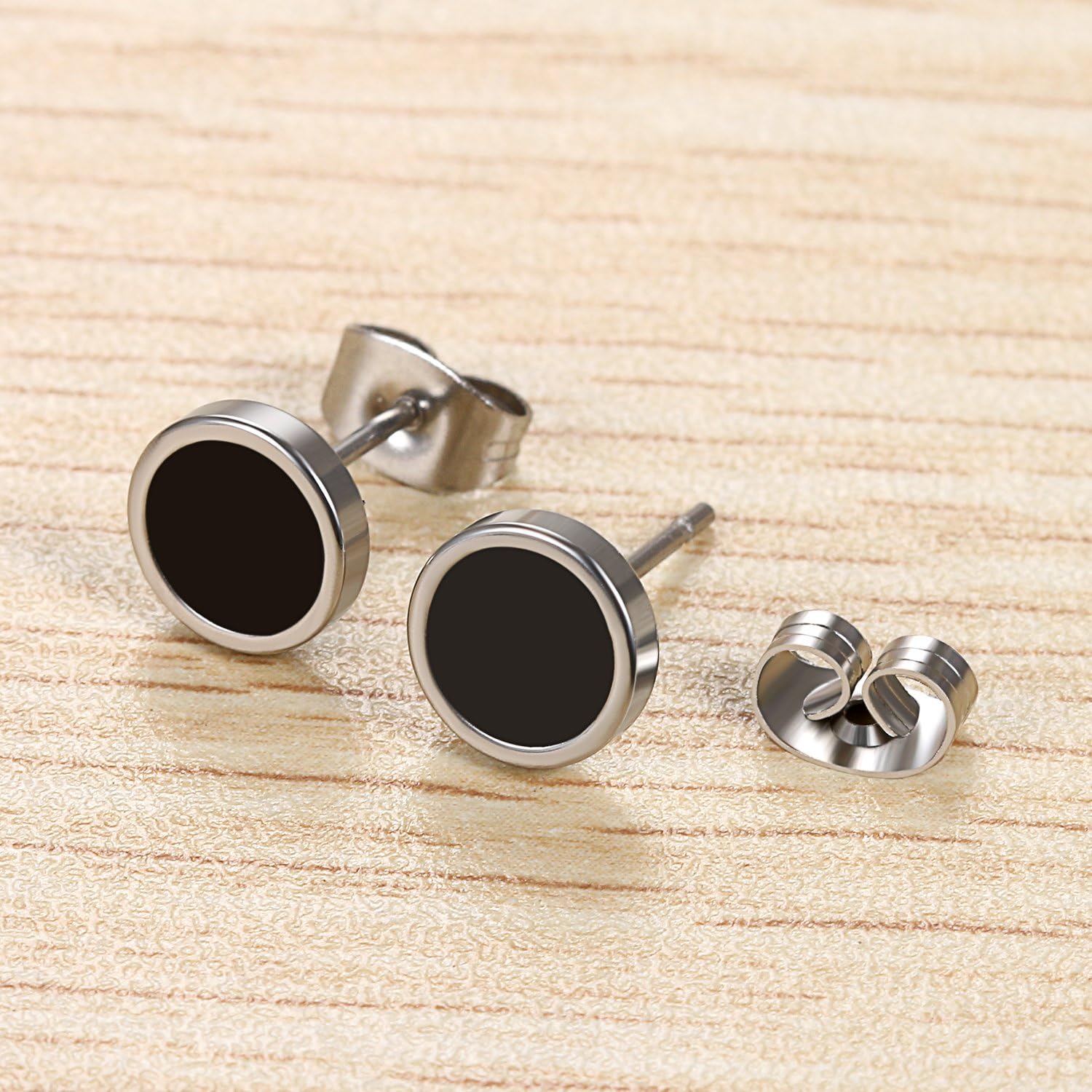 Flongo Women's Men's 8mm Stainless Steel Studs Earrings, Fake Plugs Cheater Tunnels Earrings for Christmas Valentine's … - Image 4