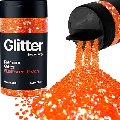 Hemway Fluorescent Peach Orange Glitter Shaker 130g 1/8" Metallic Flake