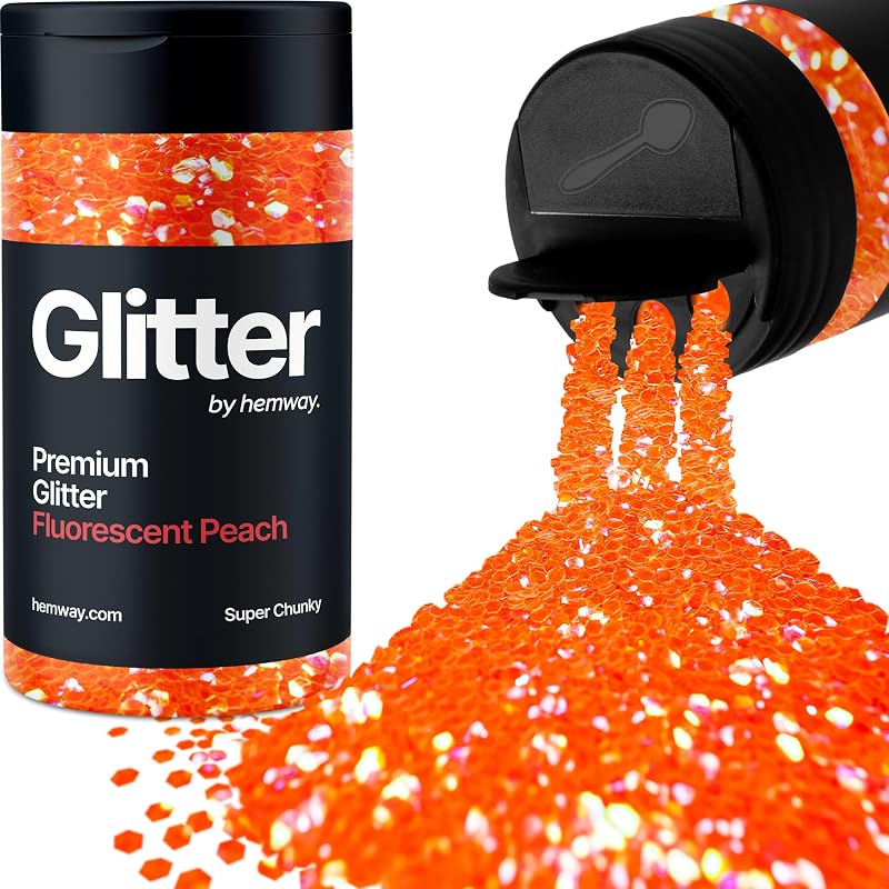 Hemway Fluorescent Peach Orange Glitter Shaker 130g 1/8" Metallic Flake