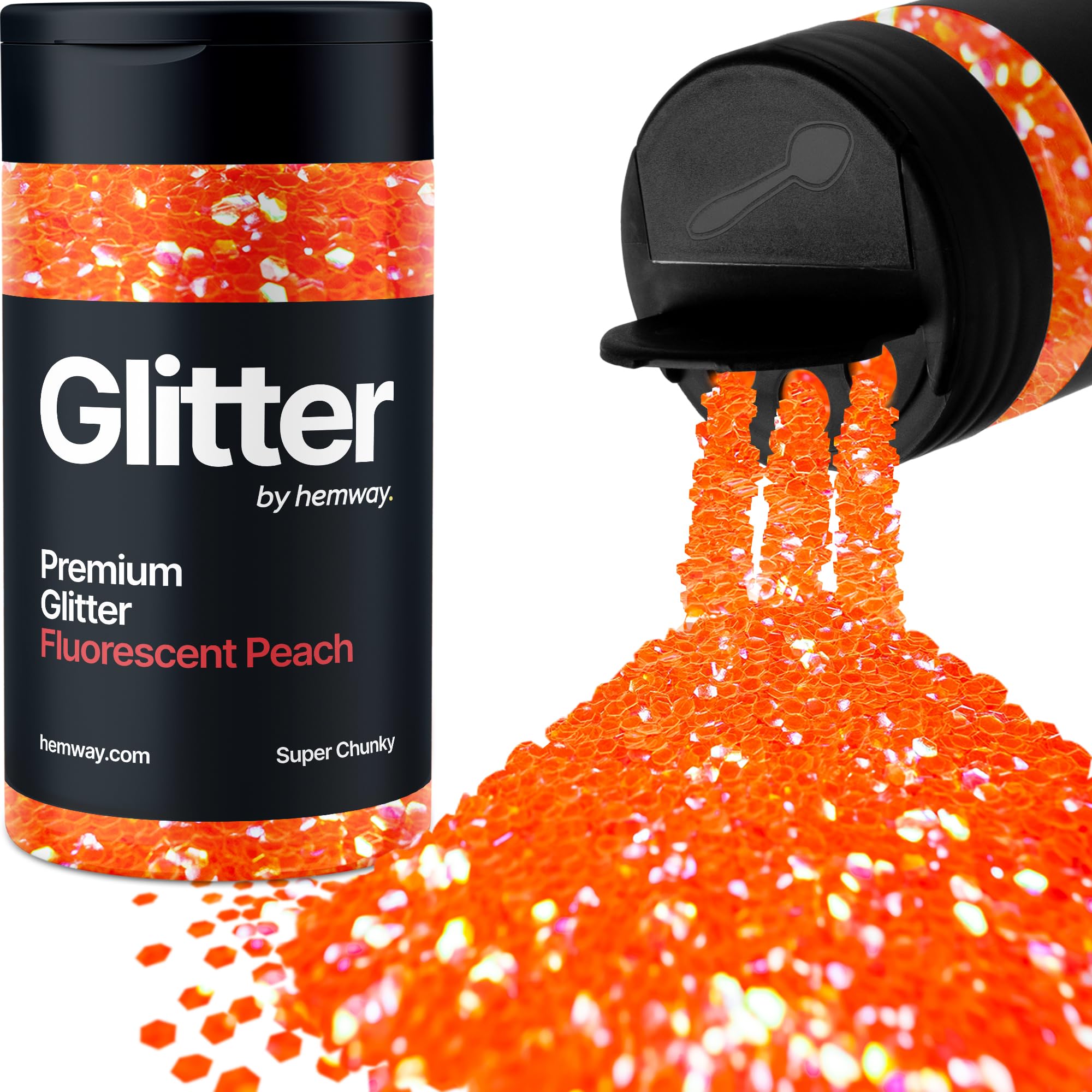 Fluorescent Peach Orange Glitter Shaker, 130g Super Chunky Glitter, Crafts 1/8" Metallic Flake Peach Orange Sequins, Resin & Epoxy Crafts, Decorating, Halloween, Christmas Nail, Face, Hemway