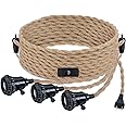Triple Pendant Light Cord Kit with Independent Switch Hemp Rope Vintage Hanging Lighting Cord Fixture Compatible with E26 for Industrial DIY Projects Decoration