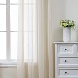 CUCRAF Net Curtains Eyelet Voile Sheer Linen 90cm Drop Pair 1.5in Rod view 2