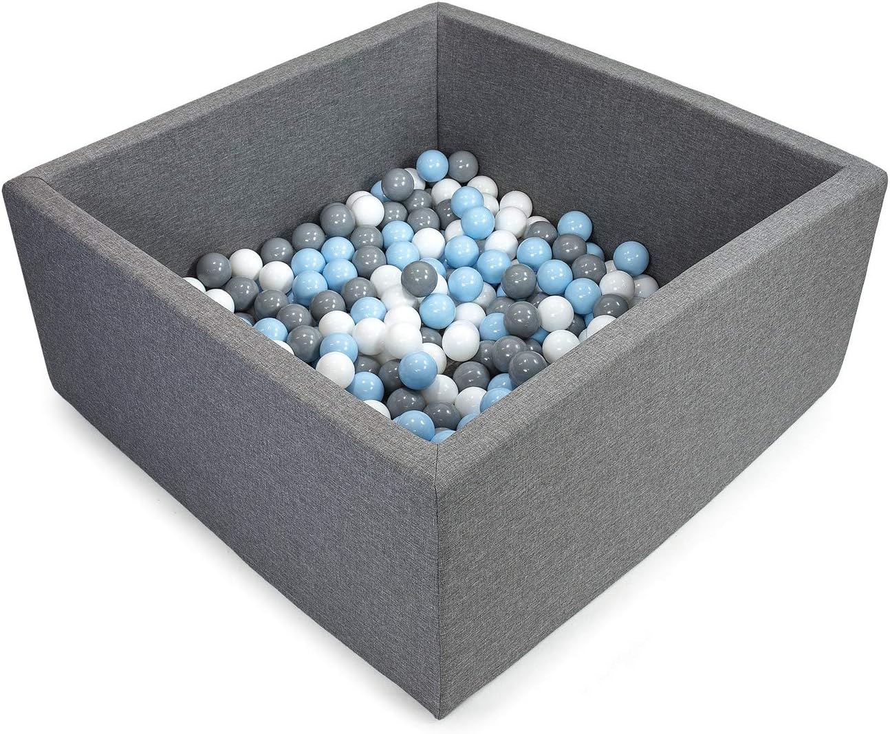 Tweepsy Soft Baby Ball Square Pool Pit 250 Balls 90x90x40cm Handmade EU - BKWZ1N - Grey Pool: White, Grey, Sky Blue