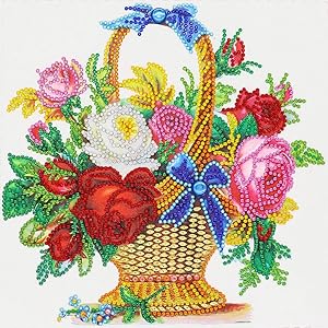 DIY 5D Special Shaped Diamond Painting by Number Kits, Alloyseed Flower Basket Partial Drill Rhinestone Pictures Art Craft for Christmas Mother's Day Home Decor 11.8x11.8 inches