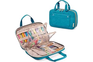 Yarwo Knitting Needles Case (up to 10.6"), Crochet Hooks Organizer with Double Handle for Circular Knitting Needles and Accessories, Teal (Bag Only)