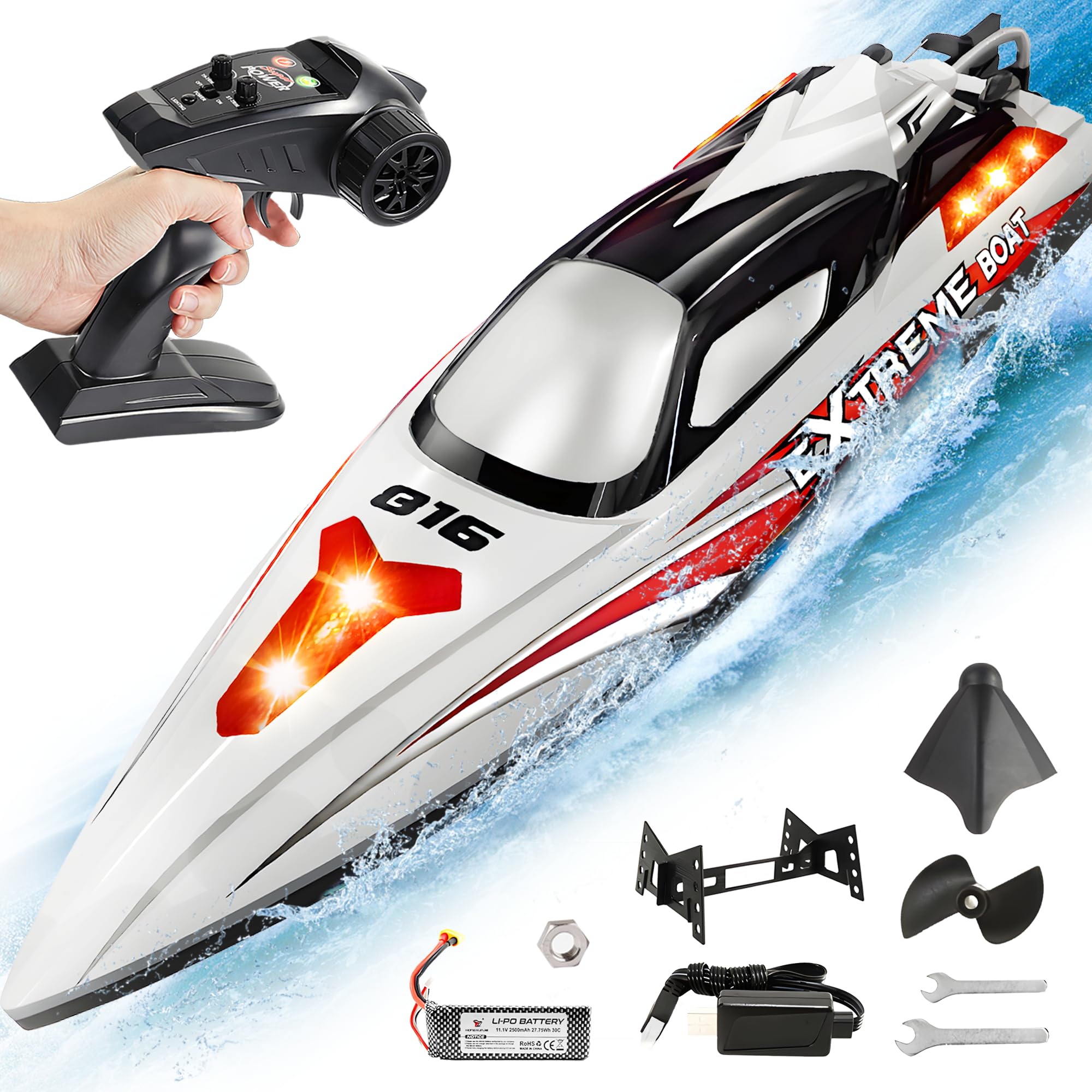 Photo 1 of BEZGAR RC Boat, 18 inch Big Brushless Remote Control Boat for Adults and Kids, 55 KPH Large Fast RC Speed Boats with 2500mAh Battery, Ideal Waterproof Toy Boats for Lakes - HJ816 Gray