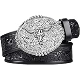 FIORETTO Western Cowboy Belts for Men Women Cowgirl Leather Belt Big Buckle Bull Belt for Jeans