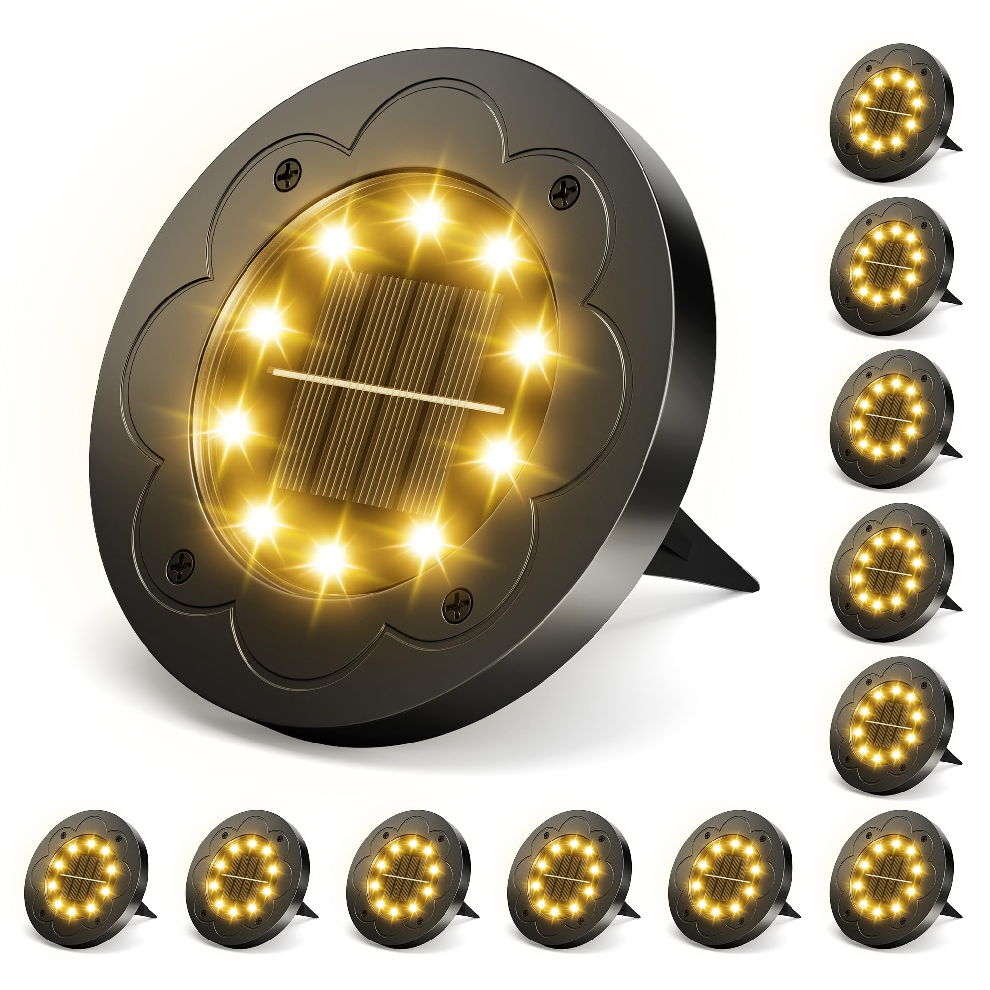 Photo 1 of Brightown Solar Lights Outdoor Waterproof, 12 Packs LED In-Ground Lights Outdoor Solar Lights for Yard Patio Garden Lawn Deck Outside Pathway Walkway Sidewalk, Warm White