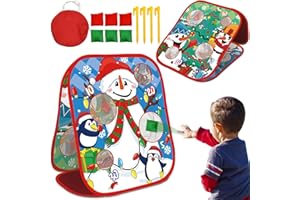 AMENON Christmas Party Games for Kids Adults, Bean Bag Toss Game Toys Double-Sided Foldable Cornhole Board with 8 Score Hole Christmas Theme Family Party Supplies Gifts for Carnival Yard Indoor Outdoor