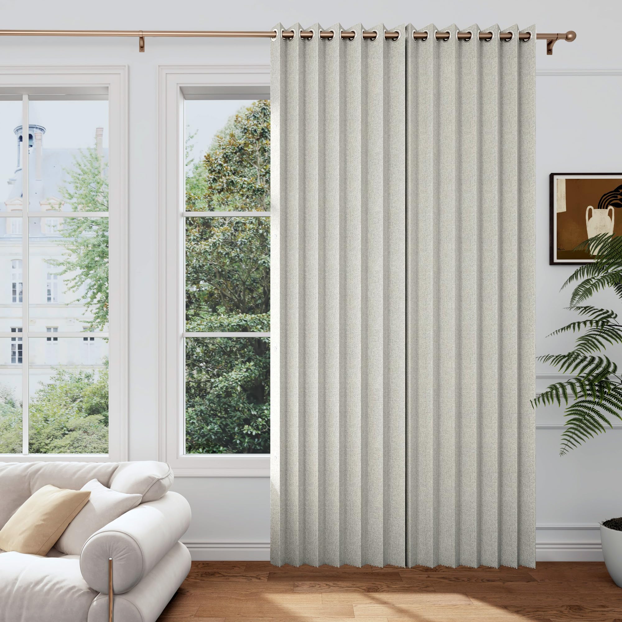 HMYI Accordion Sliding Door Curtain, Flax Linen Curtain for Living Room 96 inch Long Pinch Pleated Look Vertical Drape for Bedroom/Living Room, 1 Panel, W45 x L96, Natural Image