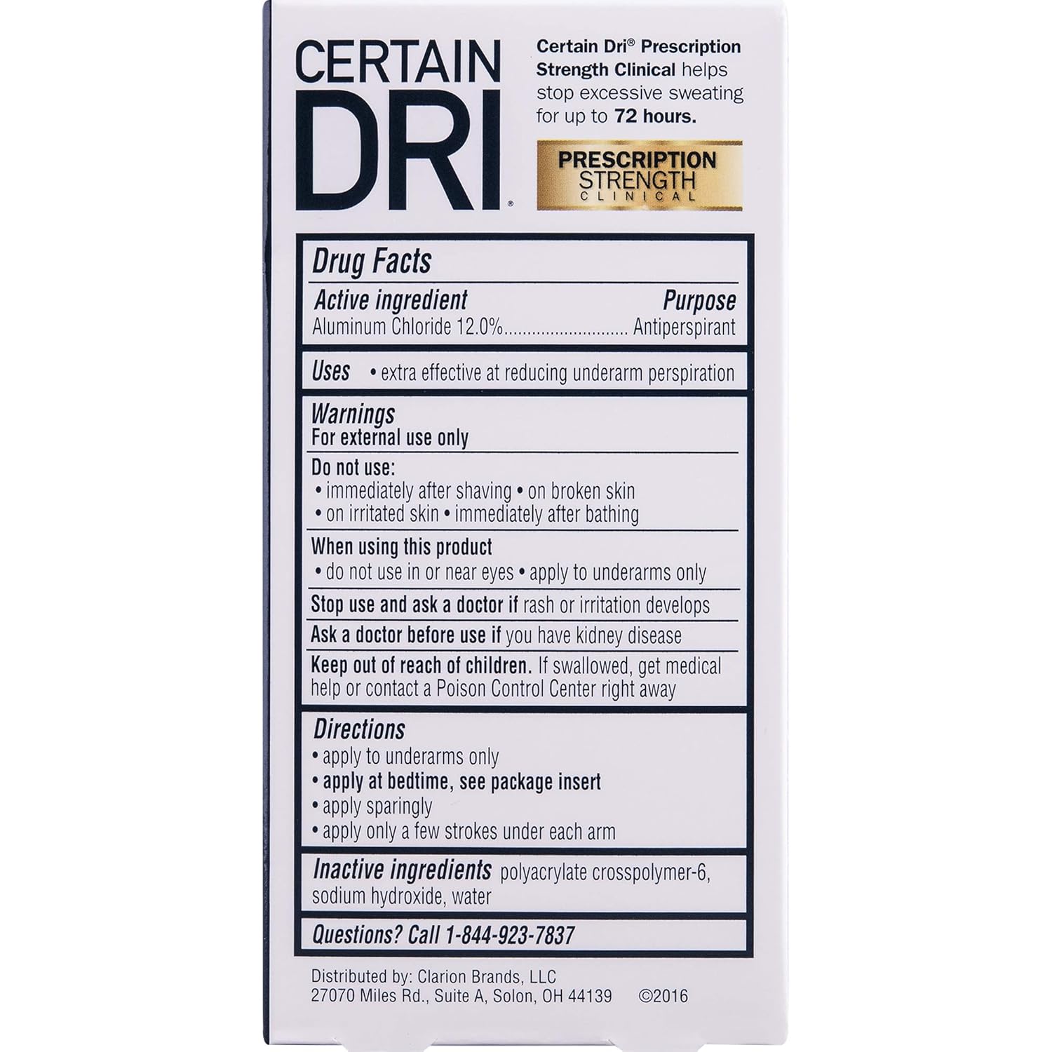 Certain Dri Prescription Strength Clinical Antiperspirant - Doctor Recommended Hyperhidrosis Treatment - 72 Hour Protection from Excessive Sweating - Roll-On - 1.2 Fl Oz - Pack of 1 : Beauty