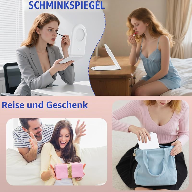 Schminkspiegel mit Beleuchtung, 10-Fach Vergrößerungsspiegel, Kosmetikspiegel mit LED Licht & Berührungssensor, Ultraheller Spiegel mit Beleuchtung für Bad, USB/Batteriebetrieb