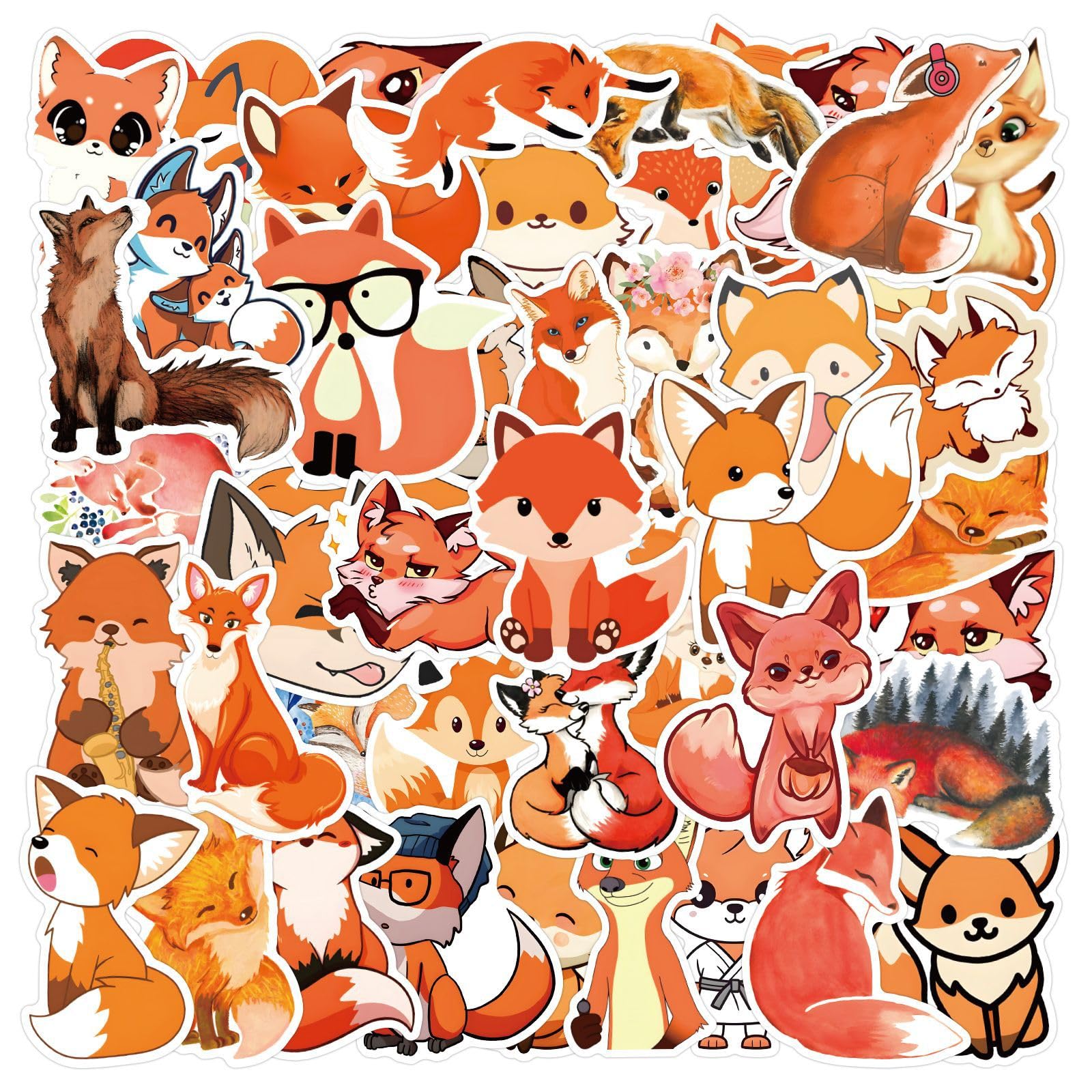 Fox Stickers for Laptop (50 PCS),Gift for Children Teens Adults Girl Boys,Waterproof Stickers for Water Bottle,Fox Vinyl Stickers for Scrapbook,Skateboard,Bike,Phone,Dairy