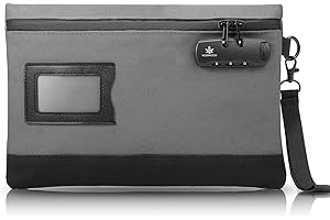 KOSMCCO Money Bag with Lock, 11.8 x 7.9 Inches Durable Canvas Cash Pouch Bank Bag for Cash, Passports, Notary Supplies, Medicine, Valuable Storage, Grey