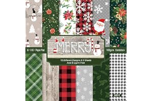 YASMEN Scrapbook Paper Pad 6"×6" - 24 Sheets Christmas Scrapbooking Supplies Kit, Single-Sided Patterned Cardstock Pads for Card Making, Designer Planner Journals, Background Borders, Greeting Cards