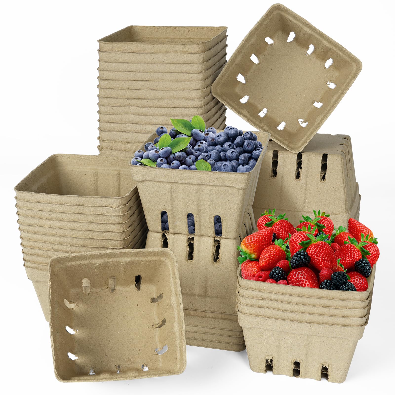 Photo 1 of LOUHUA 30 Pcs Natural Pulp Fiber Berry Basket, Small Molded Produce Basket for Strawberry, Blueberry, Raspberry, Vegetable Display, Berry Container for Farmers Market, Grocery Store, Fruit Picking