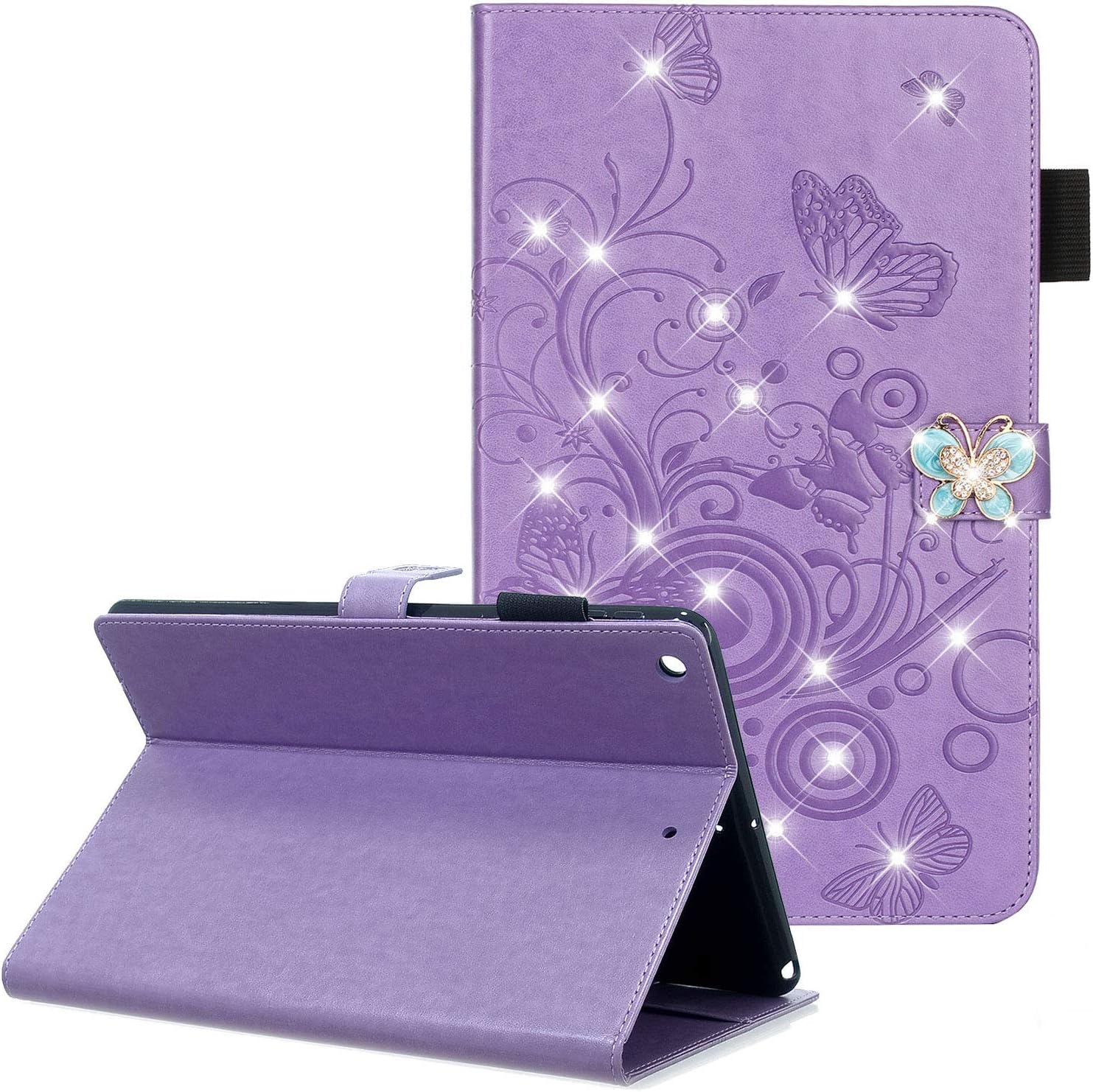 Coopts iPad 10.2 7th Generation 2019 Case with Stand, Purple Embossed Butterfly Waterproof PU Leather Folio Shell Wallet Pocket Pencil Holder Auto Sleep/Wake Cover for Apple iPad 7th Gen,Purple
