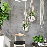 Augshy Macrame Plant Hanger 2 Pack 35" White Indoor Decorative Holder view 5
