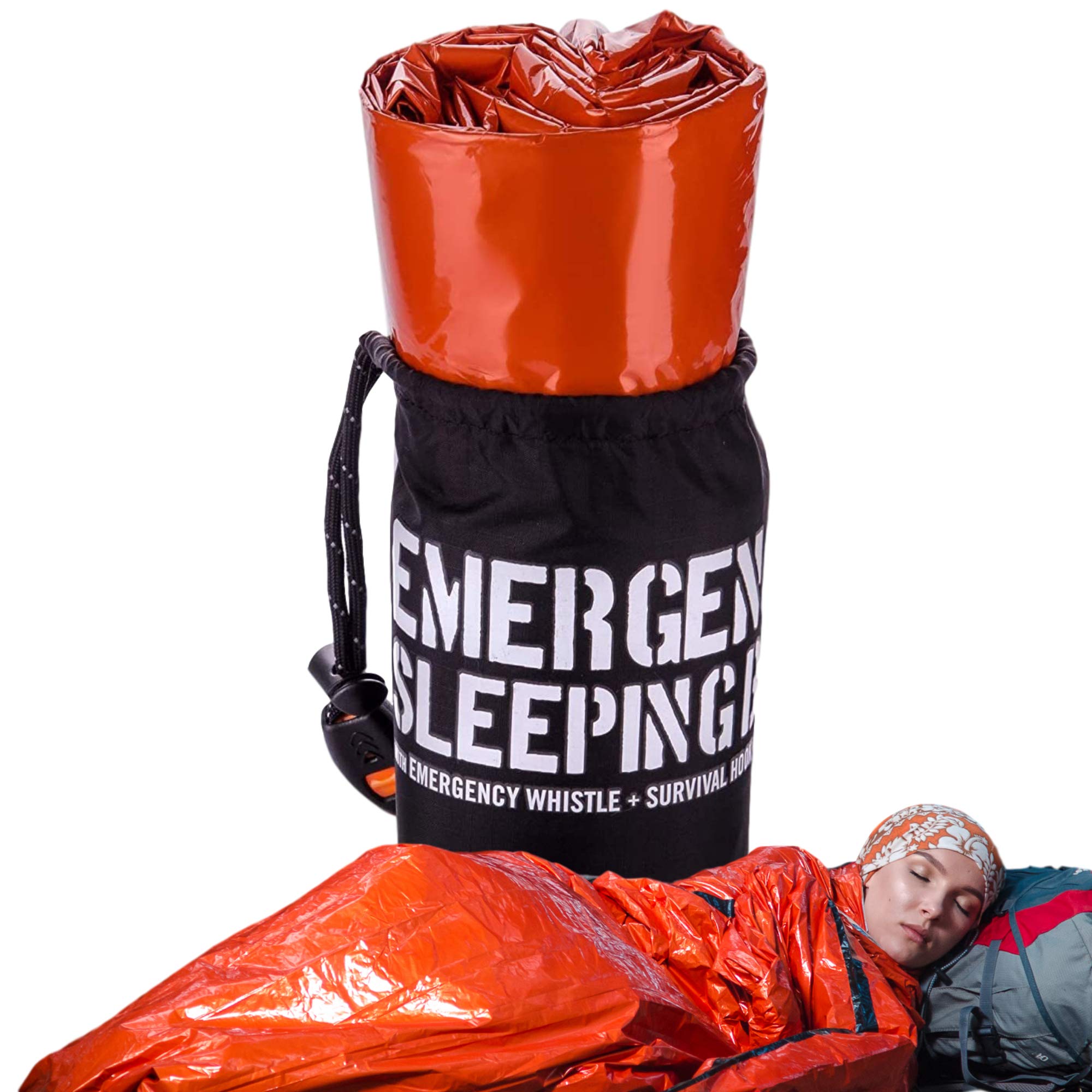 Emergency Portable Sleeping Bag – Reflective Bivy Sack – Mylar Thermal Survival Bag – Emergency Preparedness - Includes Whistle, Compass and Survival Hook