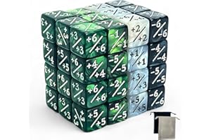 Luck Lab MTG Magic Life Counter Dice - 48 PCS Compatible w/Magic Card Game Accessories, CCG Creature Stats w/ 2 Dice Bags (Green Swirl, White Pearl, Black Pearl)