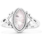 Koral Jewelry Cut Marquise Moonstone Ethnic Delicate Ring 925 Sterling Silver Vintage Tribal Gipsy Boho Look (8)