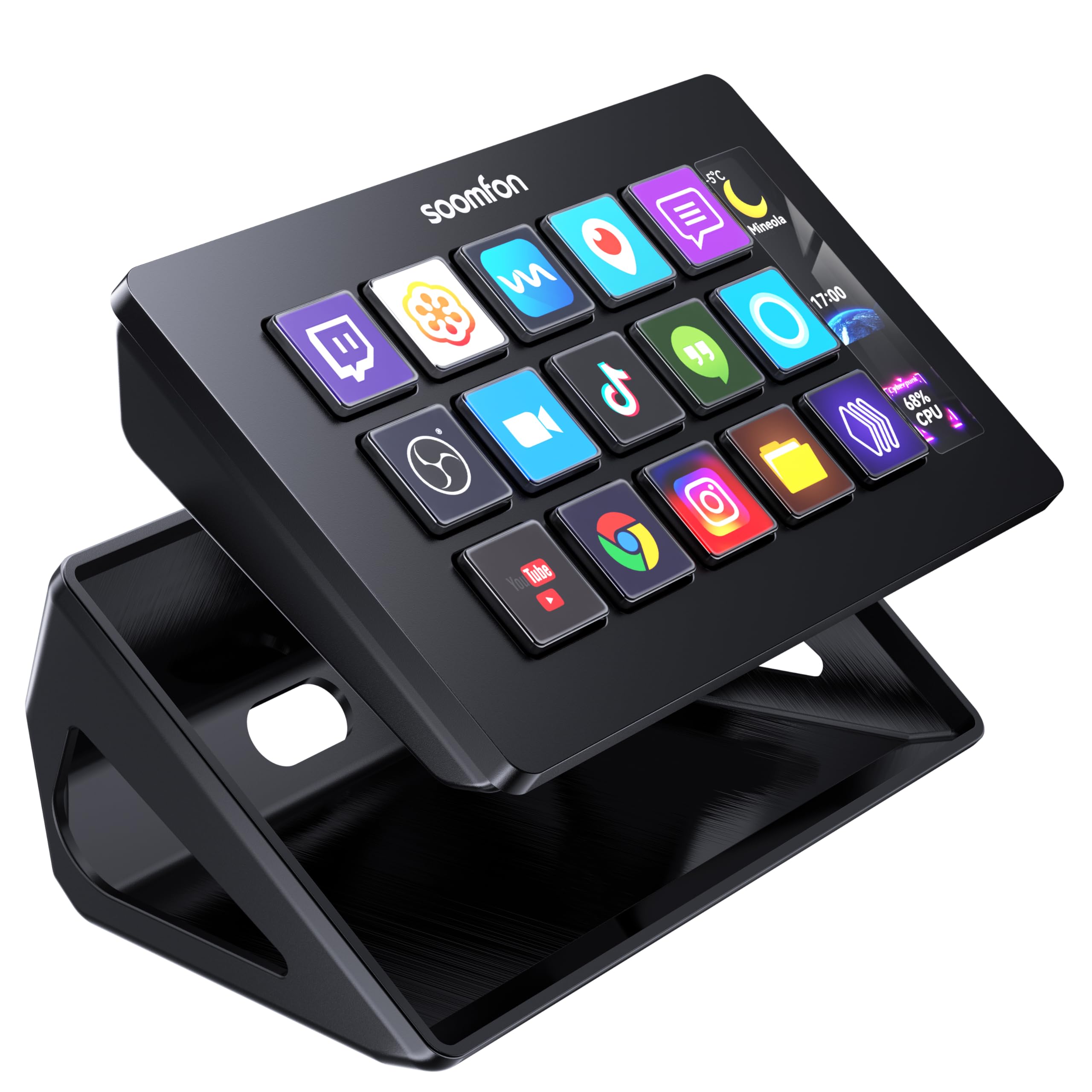 SOOMFON Stream Control Deck Studio Stream Controller with 15 Macro Keys & Dashboard, Customized LCD Buttons to Trigger Actions in OBS, Twitch, YouTube, Perfect for Live Streaming Video Editing