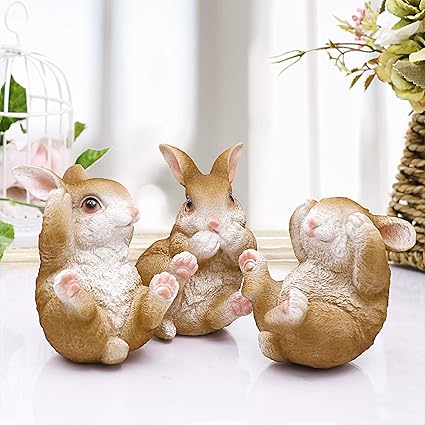 3 Piece Ceramic Bunny Set Collectible Figurines Easter Spring