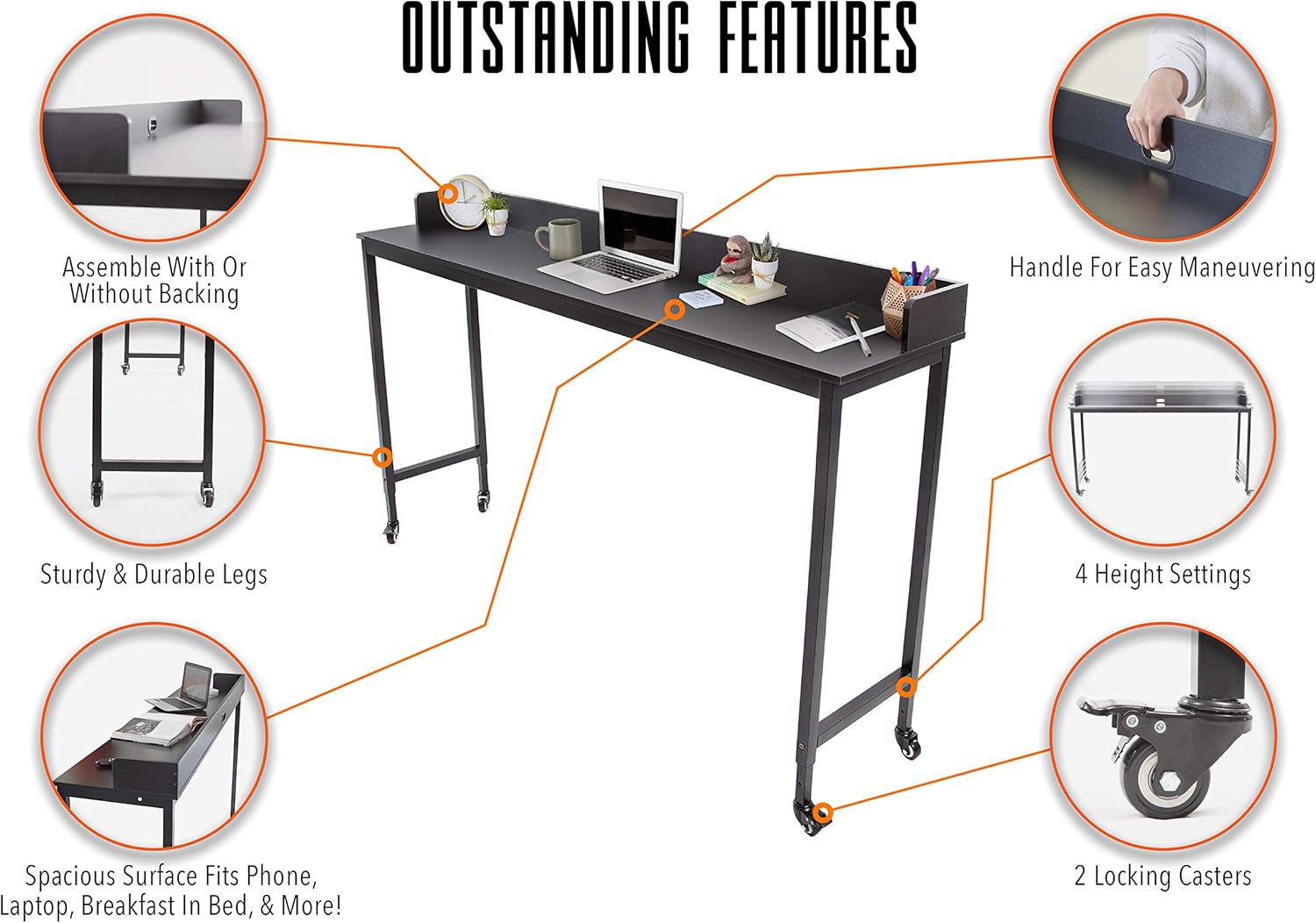 Joy Overbed Table with Wheels | Height Adjustable Rolling Bed Desk for Full/Queen Beds | Mobile Multi-Functional Table | Great for Bedroom, Dining Room, Living Room (Height: 40" - 46" / Black): Kitchen & Dining
