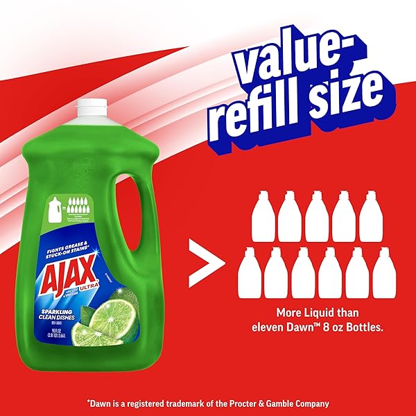 AJAX ULTRA LIQUID DISH SOAP VINEGAR AND LIME SCENT, SPARKLING CLEAN DISHES, 90 FL OZ BOTTLE