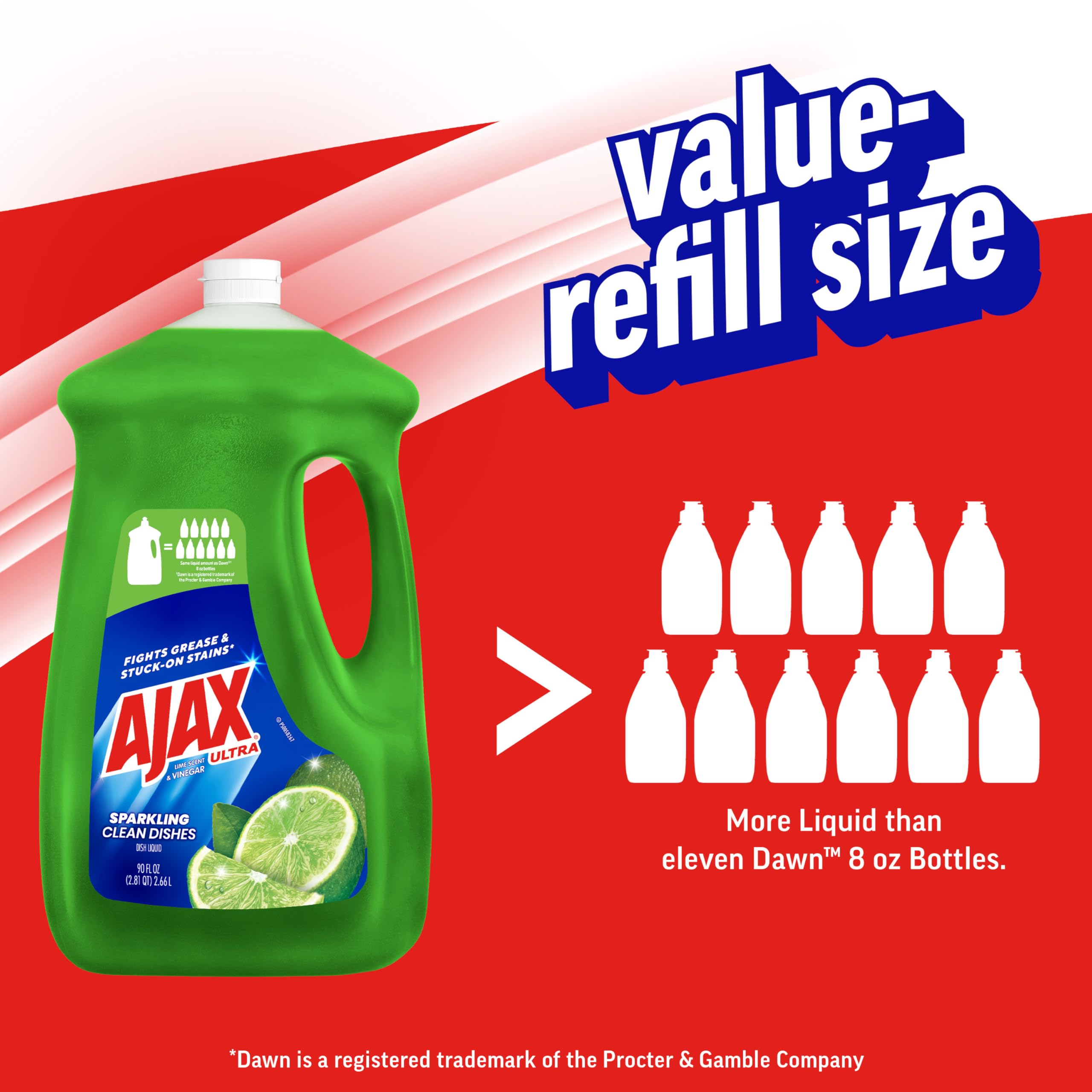 Ajax Ultra Liquid Dish Soap Vinegar and Lime Scent, Sparkling Clean Dishes, 90 fl oz Bottle