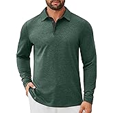 COOFANDY Mens Long Sleeve Polo Shirts Button Casual Tee Collared Work Pullover Shirts