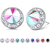 MILACOLATO Rhinestone Dance Competition Earrings Hypoallergenic Sterling Silver Post Stud Earrings 15mm Halo Crystal Stud Earrings for Dance Competitions Stage Opera Performance Wedding Bridal Earrings for Women