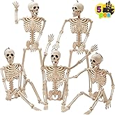 6 Pack 16" Full Body Posable Halloween Skeletons - Movable Joints Outdoor/Indoor Decor For Yard, Haunted House, Graveyard