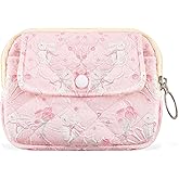 TUCEWP Coin Purse Cute Pink Wallet Cotton Quilted Coin Pouch Small Floral Change Purse Small Cosmetic Bag with Zipper Cartoon Rabbit Earphone Purse Key Holder Birthday Gifts for Women Teen Girls