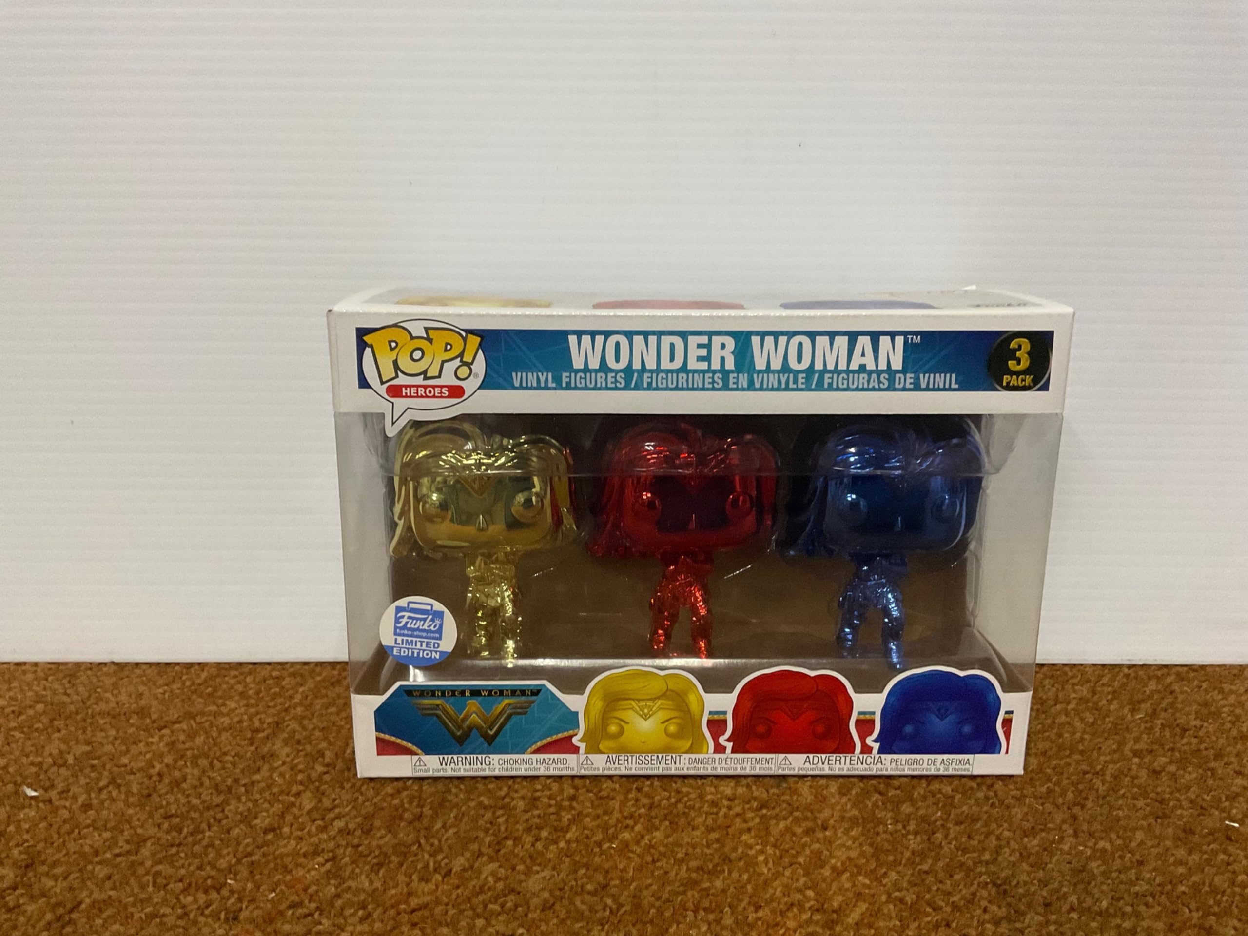 Funko Pop! Heroes: Wonder Woman Gold, Red and Blue Chrome 3-pack Exclusive
