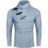 COOFANDY Men's Knitted Turtleneck Sweater Long Sleeve Slim Fit Designer Shawl Collar Pullover