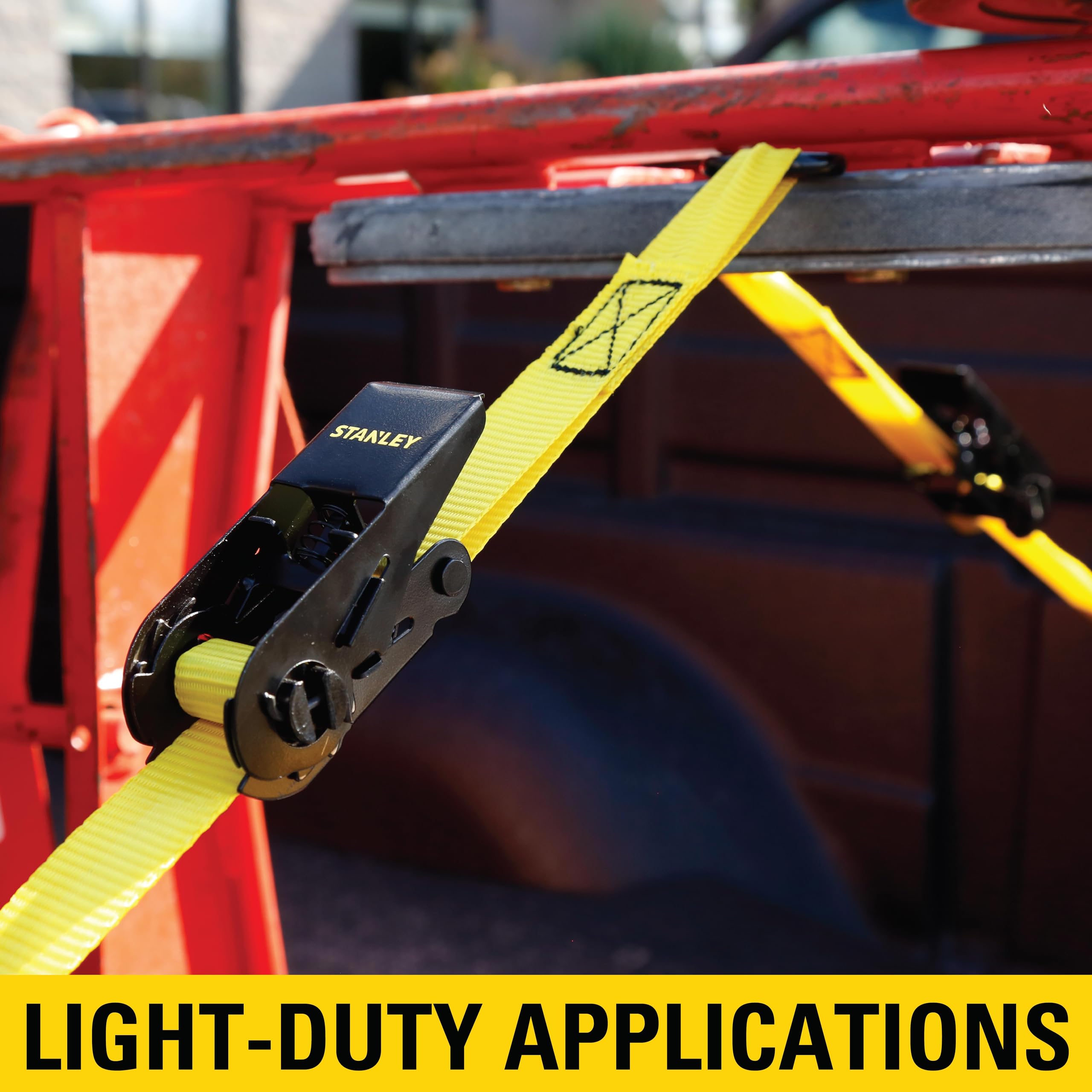 STANLEY S9500 Ratschengurt, 2,5 cm x 3 m, leichte Ladung (136 kg Arbeitslast, 408 kg Bruchfestigkeit), 4 Stück, Schwarz/Gelb 8