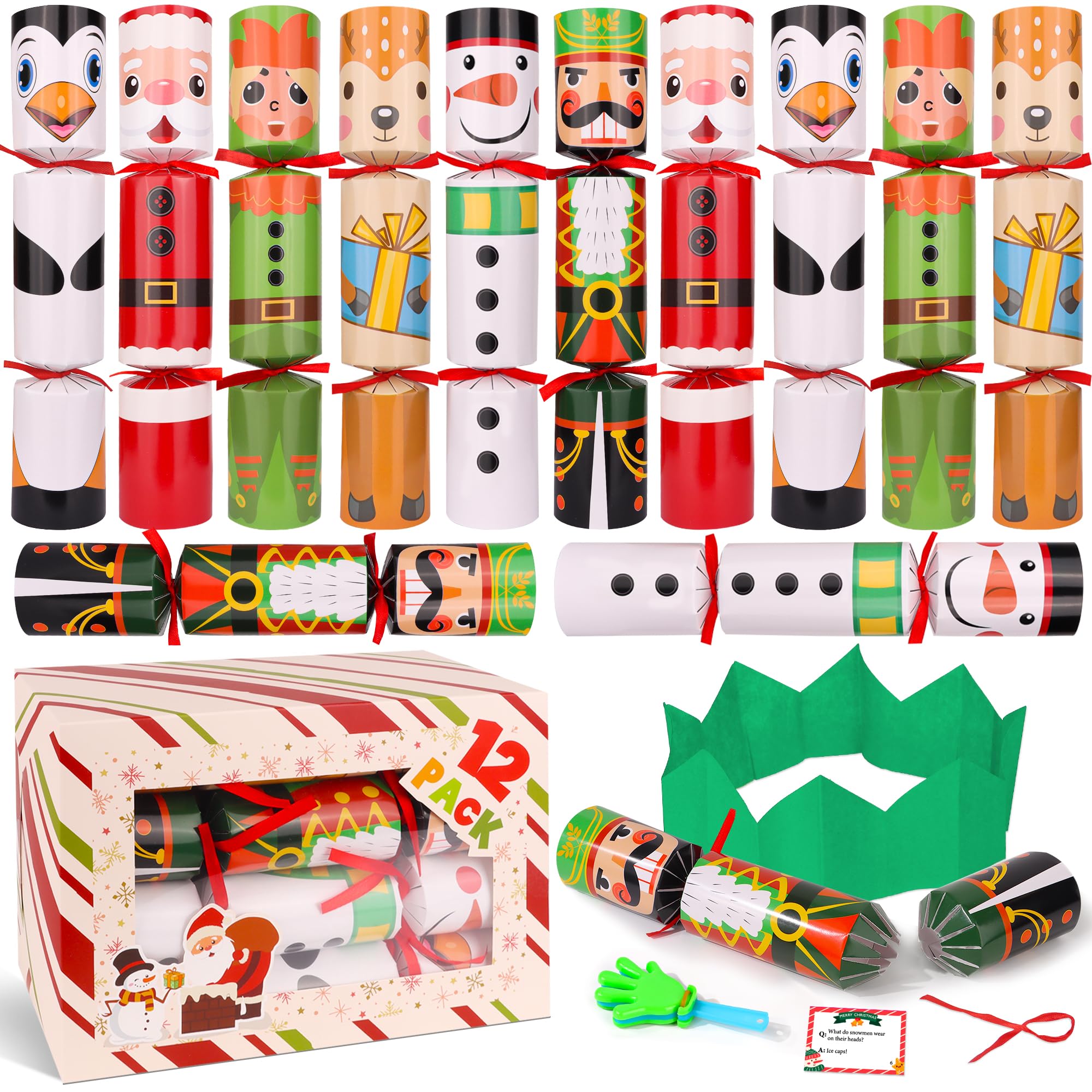 Photo 1 of 12 Pack Christmas Party Table Favors for Kids & Adults, Holiday Xmas Party Favors Holiday Dinner Table Gifts with Hats, Jokes & Surprise Toys, Christmas Party Supplies for Family Office Classroom