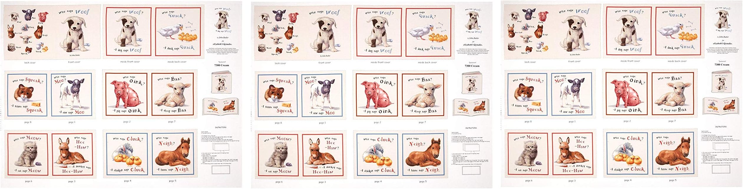 Elizabeth Studios Animal Friends Soft Book Panel Cream Fabric (Тhree Pаck)