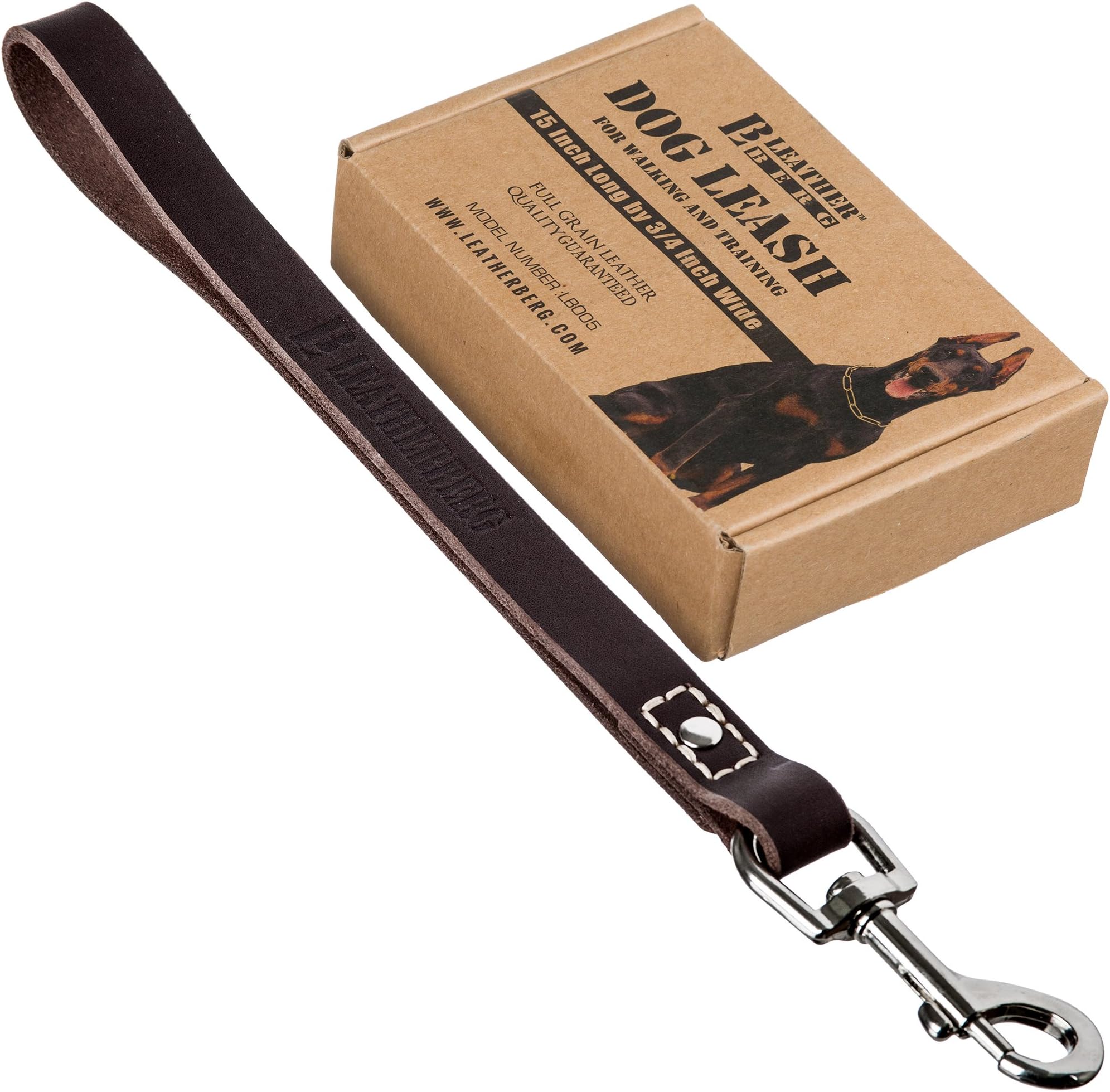 LEATHERBERG® Short Dog Traffic Leash - Traffic Lead 12" Long x 3/4" Wide (Brown)