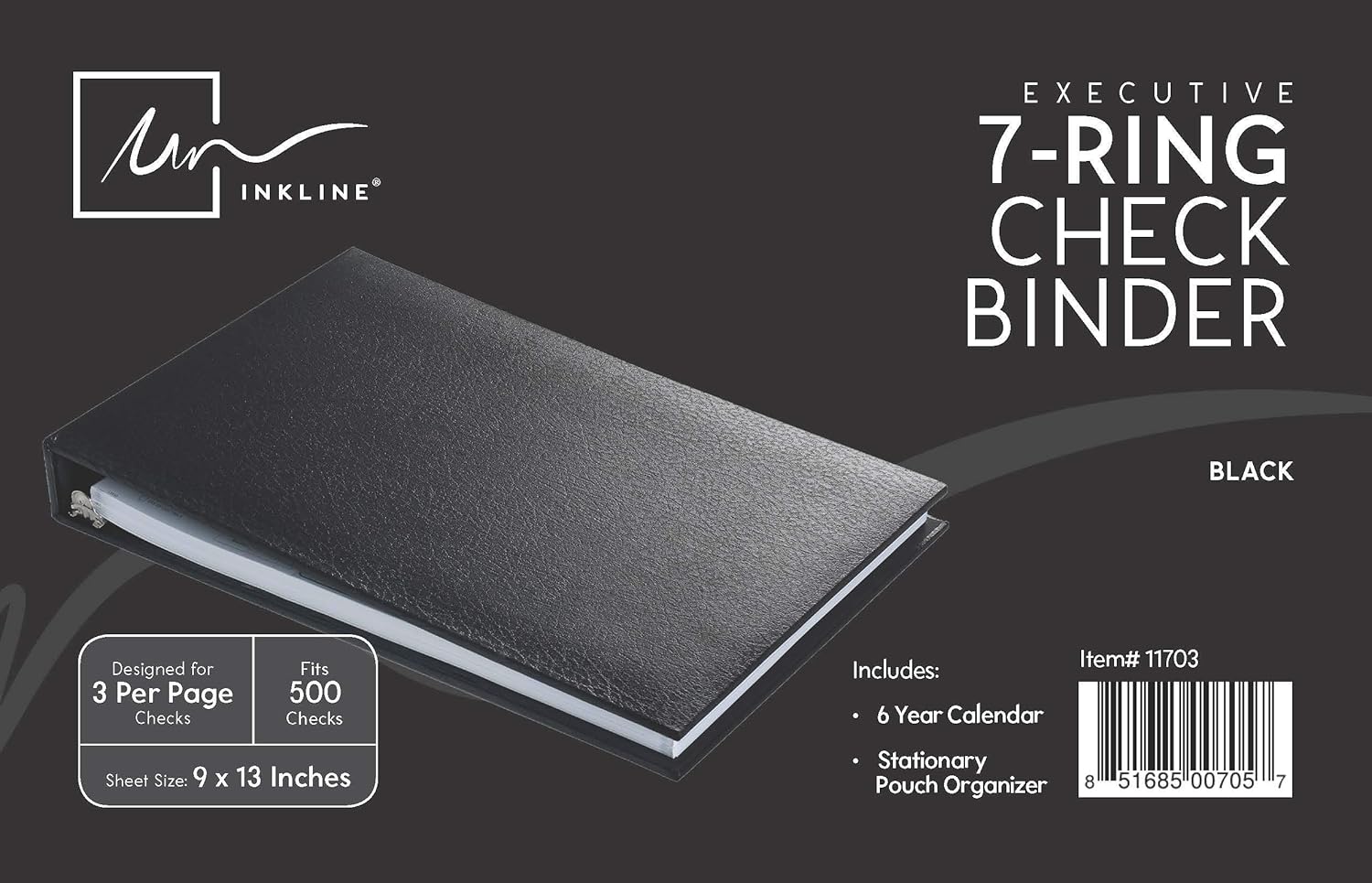 Executive 7 Ring Check Binder, 500 Check Capacity, for 9x13 Inch Sheets, with 6 Year Calendar Organizer, Sleek Business Design, Premium Quality - Black (11703) : Office Products